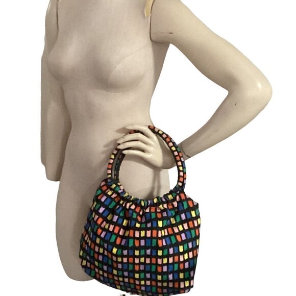 Colorful Small Hobo Tote Beach Bag 100% Cotton Canvas 155C - Picture 2 of 6